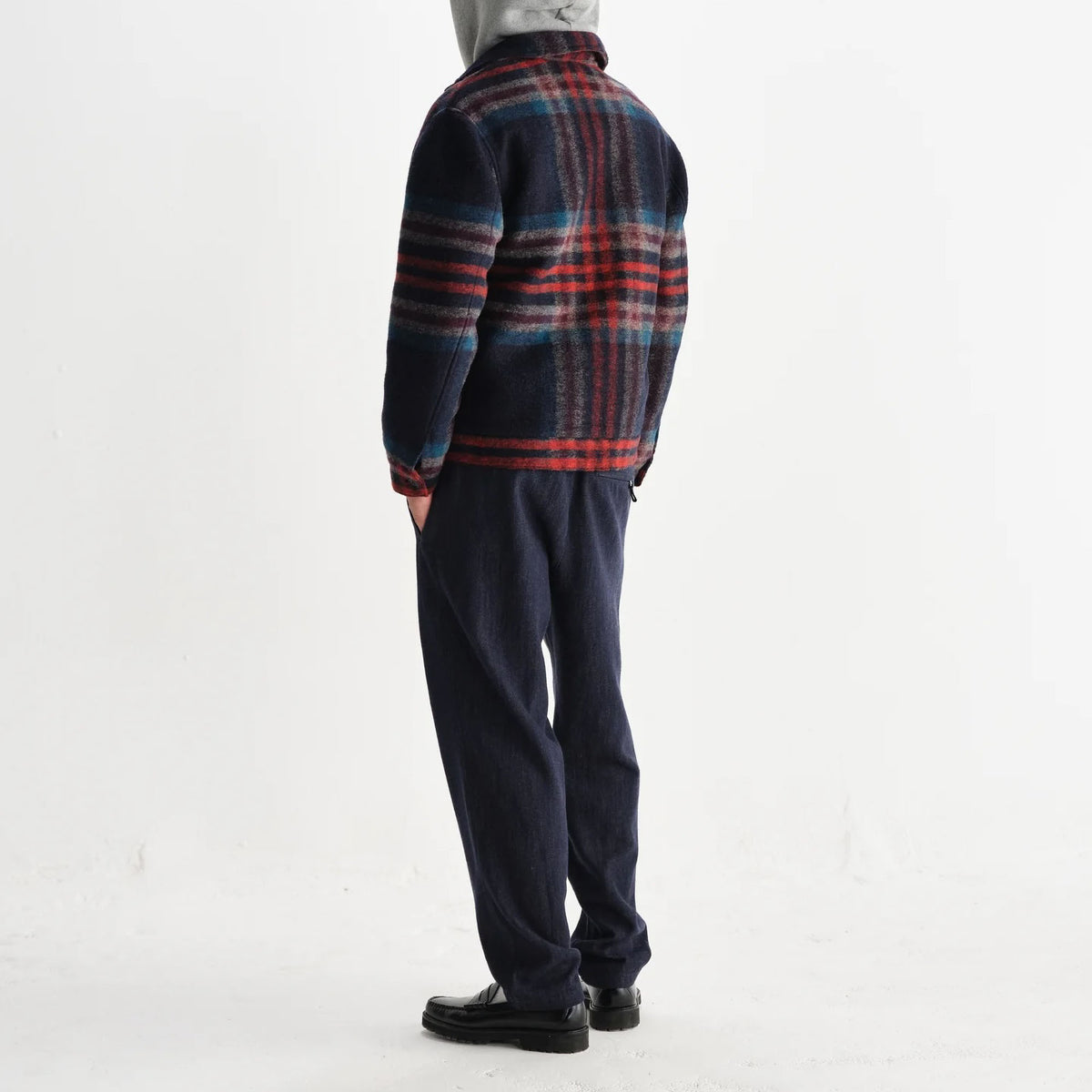 WAX LONDON Heath Wool Check Jacket in Navy and Multicolour