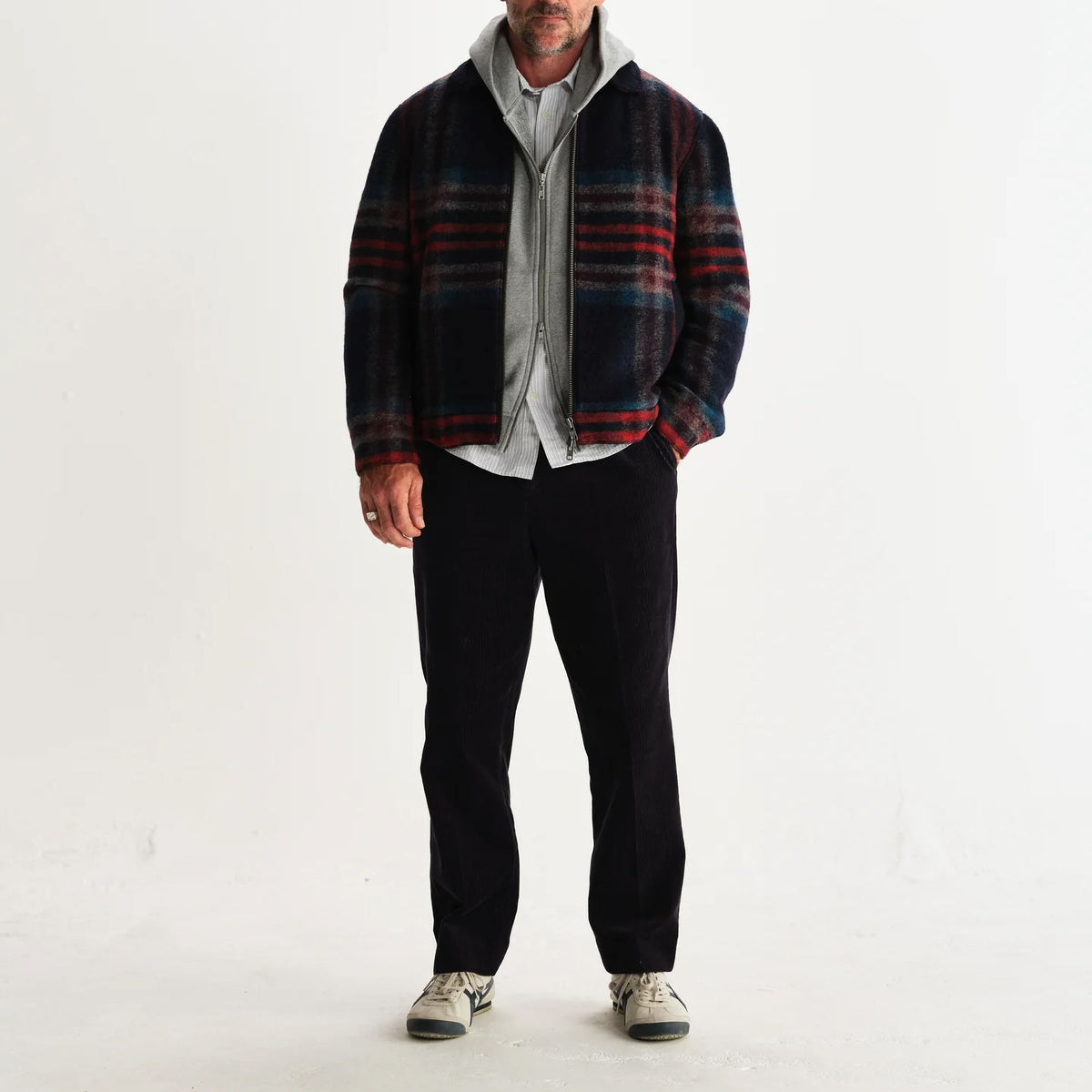 WAX LONDON Heath Wool Check Jacket in Navy and Multicolour