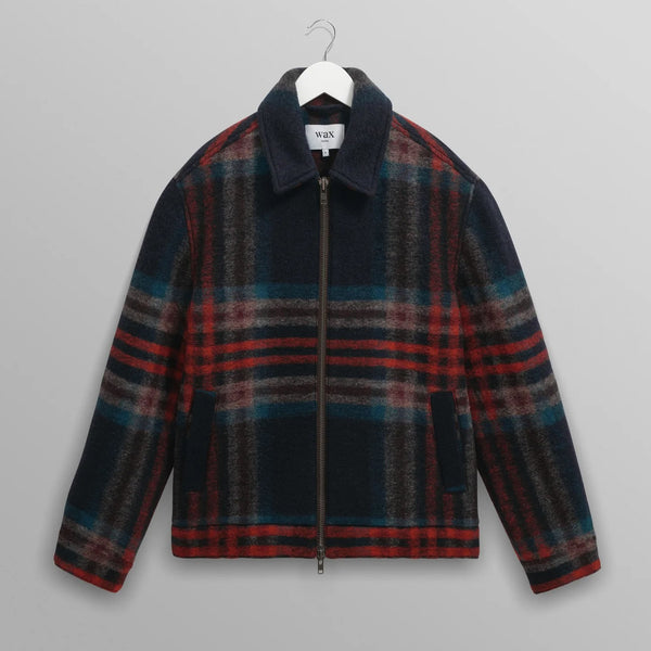 WAX LONDON Heath Wool Check Jacket in Navy and Multicolour