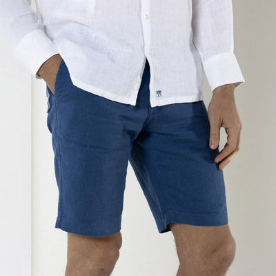 PINK HOUSE MUSTIQUE 100% Linen Casual Shorts  in Mid Blue