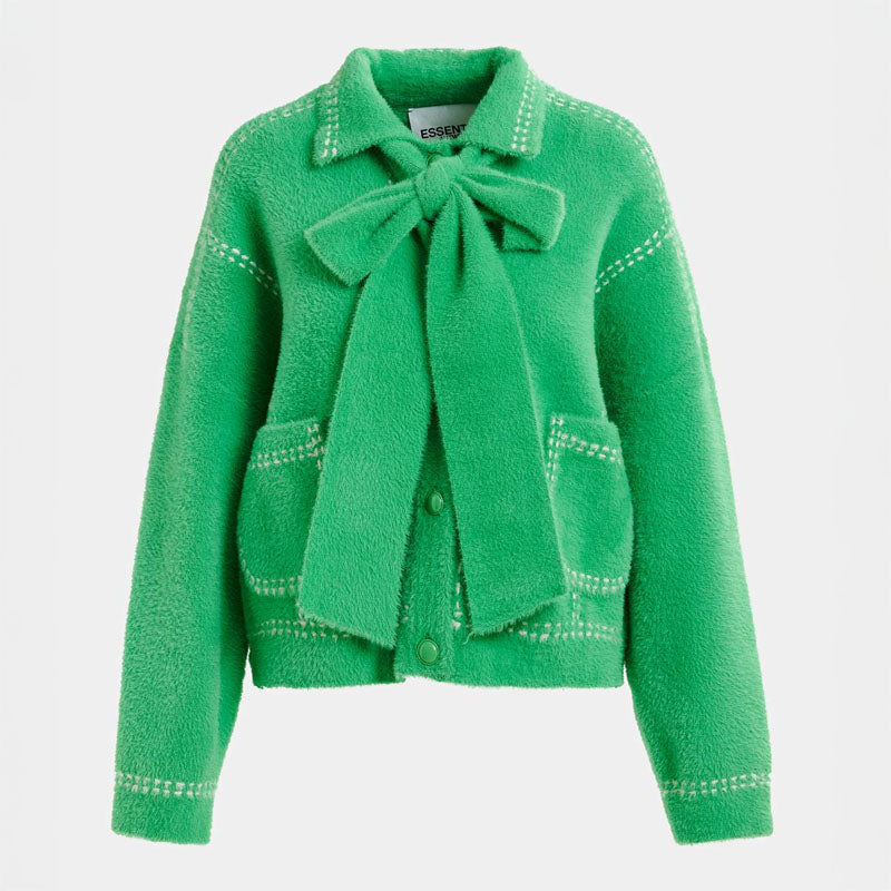 ESSENTIEL ANTWERP Hoops Cardigan with Bow in Pine Needle