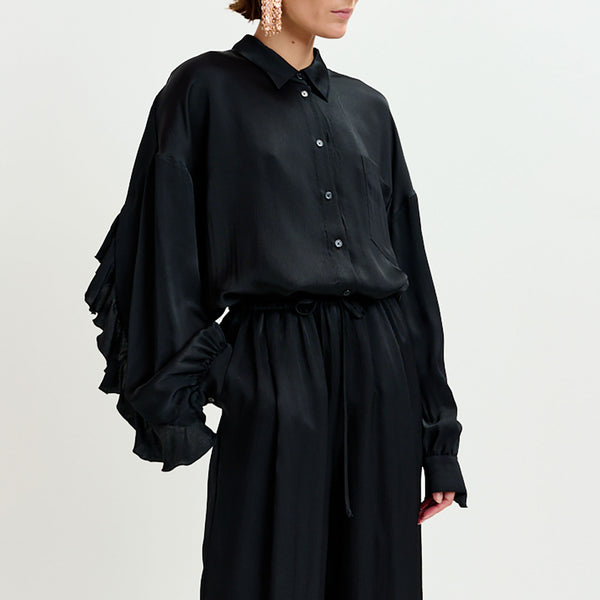 ESSENTIEL ANTWERP Ilorin Oversized Ruffle Shirt in Black