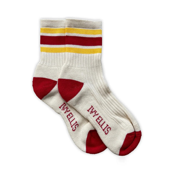 IVY ELLIS Ladies Dawson Vintage Sport Socks in Cream/Red/Yellow