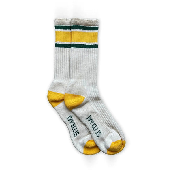 IVY ELLIS Mens Starr Vintage Cotton Sport Socks in Ecru/Yellow/Green