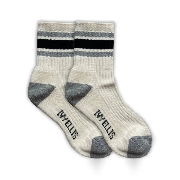 IVY ELLIS Ladies Stabler Vintage Sports Socks in Cream/Grey/Black