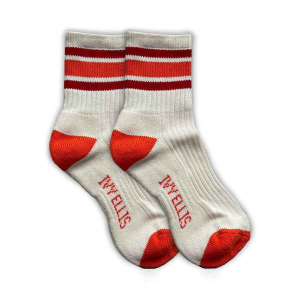 IVY ELLIS Ladies Testaverde Vintage Sports Socks in Cream/Red