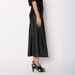 BERENICE Jojo Satin Long Skirt With Rhinestones in Black