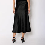 BERENICE Jojo Satin Long Skirt With Rhinestones in Black