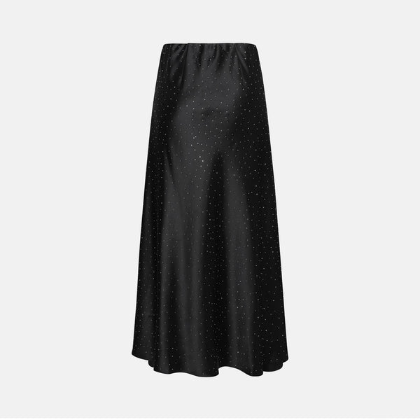 BERENICE Jojo Satin Long Skirt With Rhinestones in Black