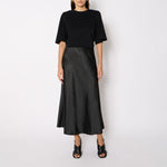 BERENICE Jojo Satin Long Skirt With Rhinestones in Black