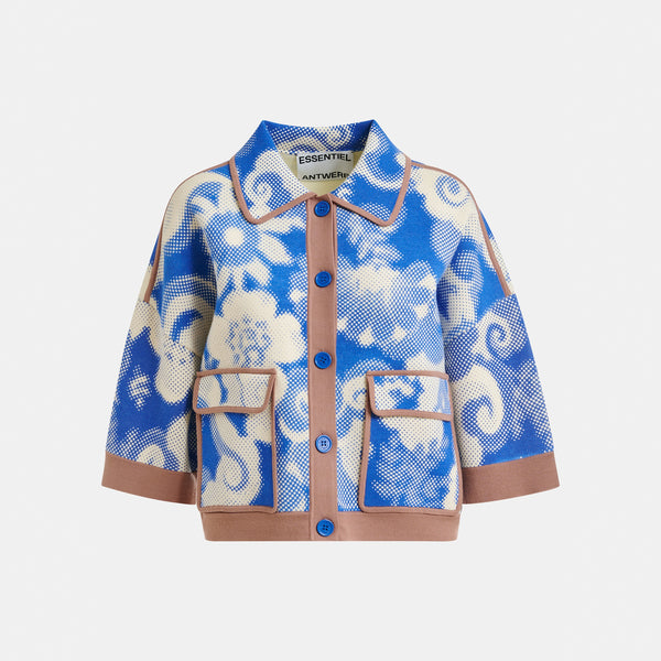 ESSENTIEL ANTWERP Joly Printed Knit Jacket in Blue