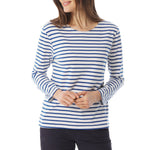 MOUSQUETON Kadeac Striped Long Sleeve T Shirt in Ecru/Royal Blue