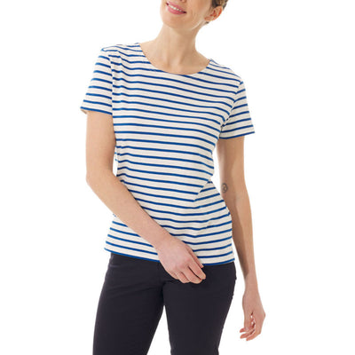 MOUSQUETON Kaelig Stripe S/S T Shirt in Ecru/Royal Blue