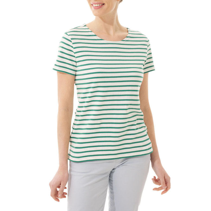 MOUSQUETON Kaelig Stripe S/S T Shirt in Ecru/Tennis Green