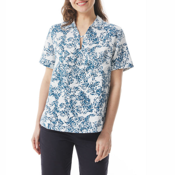 MOUSQUETON Lazenn Fish Print Sailor Collar Blouse in Abyss Blue
