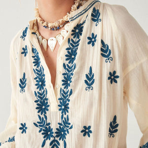 Lina Holbox Blouse in Caribe Blue