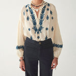Lina Holbox Blouse in Caribe Blue