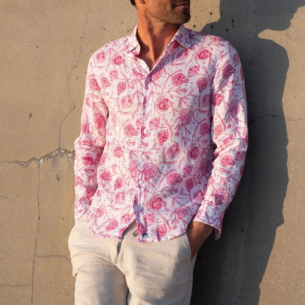 PINK HOUSE MUSTIQUE 100% Linen Pomegranate Shirt  in Pink