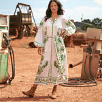 MISS JUNE Dana Long Dress with Belt in Green