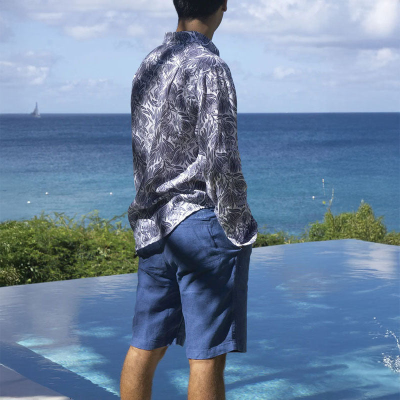 PINK HOUSE MUSTIQUE 100% Linen Casual Shorts  in Mid Blue