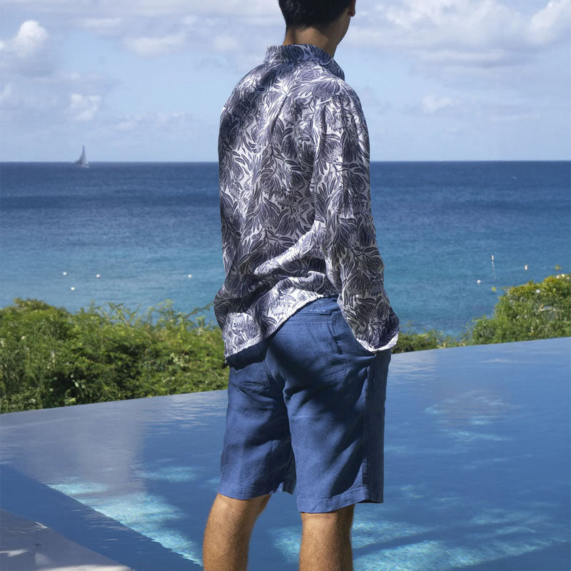 PINK HOUSE MUSTIQUE 100% Linen Protea Shirt in Aubergine