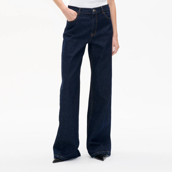 BAUM UND PFERDGARTEN NO 03 High Waisted Wide Leg Jeans in Dark Blue Rinse