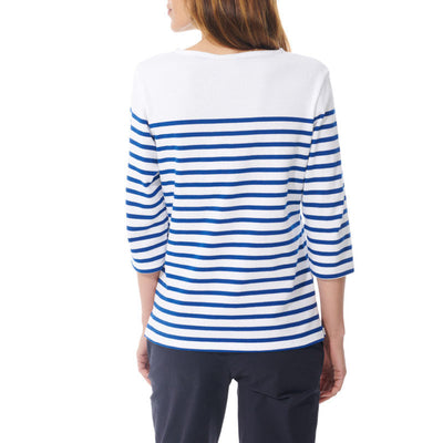 MOUSQUETON Marina Place Stripe Top in White/Royal Blue