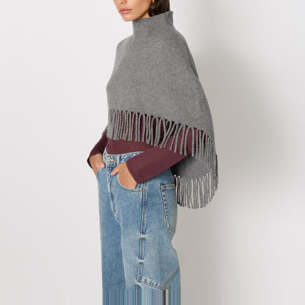 BERENICE Fringed Poncho in Dark/Grey