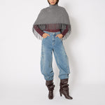 BERENICE Fringed Poncho in Dark/Grey
