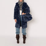 BERENICE Fur Bandana Coat in Navy