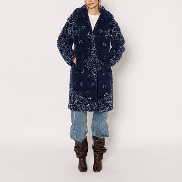 BERENICE Fur Bandana Coat in Navy