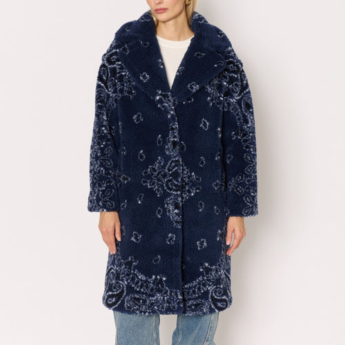BERENICE Fur Bandana Coat in Navy