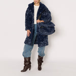 BERENICE Fur Bandana Coat in Navy