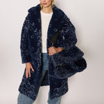 BERENICE Fur Bandana Coat in Navy