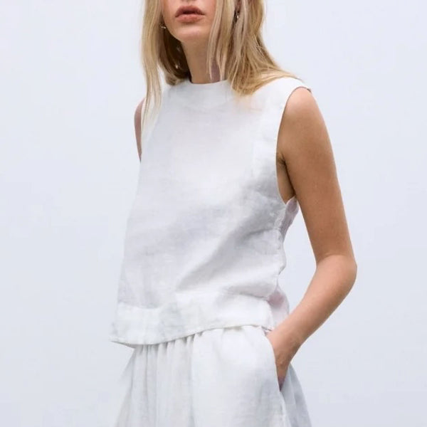 THE NEW SOCIETY Melissa Linen Top in Pure Cloud