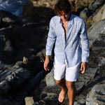 PINK HOUSE MUSTIQUE Mens Coral Stone Linen Shirt in Blue