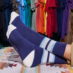 IVY ELLIS The Marvin Men's Crew Length Socks in Navy/Light Blue