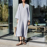 MONDO CORSINI Claire V Neck Kaftan Dress in Mist