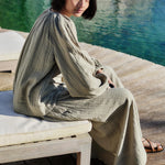 MONDO CORSINI Eliza Gathered V Neck Blouse in Olive
