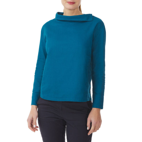 MOUSQUETON Odet Blouse with Asymmetrical Collar in Abyss Blue