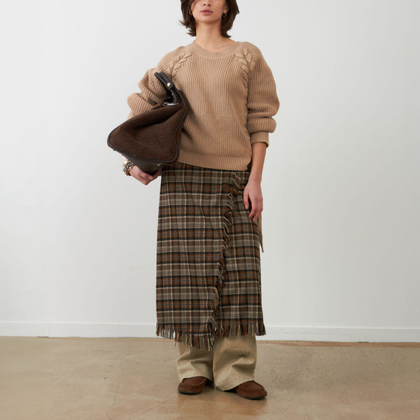 ORFEO Whitney Tartan Wrap Fringe Skirt in Black