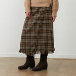 ORFEO Whitney Tartan Wrap Fringe Skirt in Black