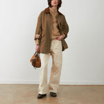ORFEO Dusty Mid Length Contrast Collar Jacket in Beige