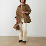 ORFEO Dusty Mid Length Contrast Collar Jacket in Beige