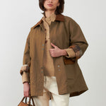ORFEO Dusty Mid Length Contrast Collar Jacket in Beige