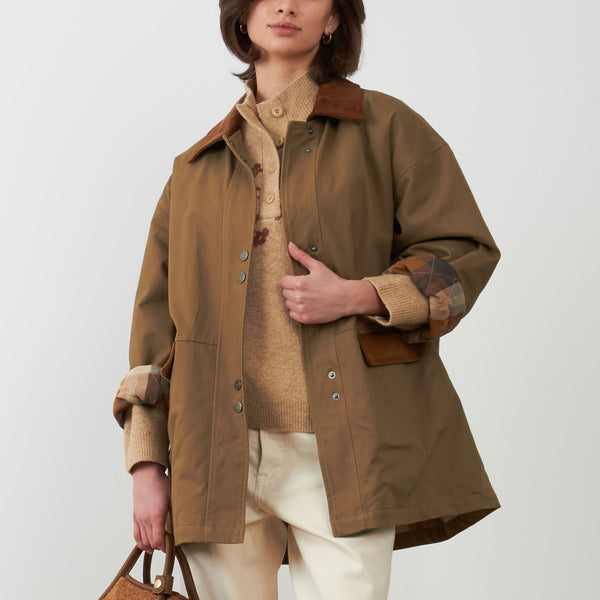 ORFEO Dusty Mid Length Contrast Collar Jacket in Beige