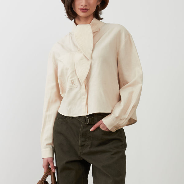 ORFEO Arnold Tie Neck Shirt in Ivory