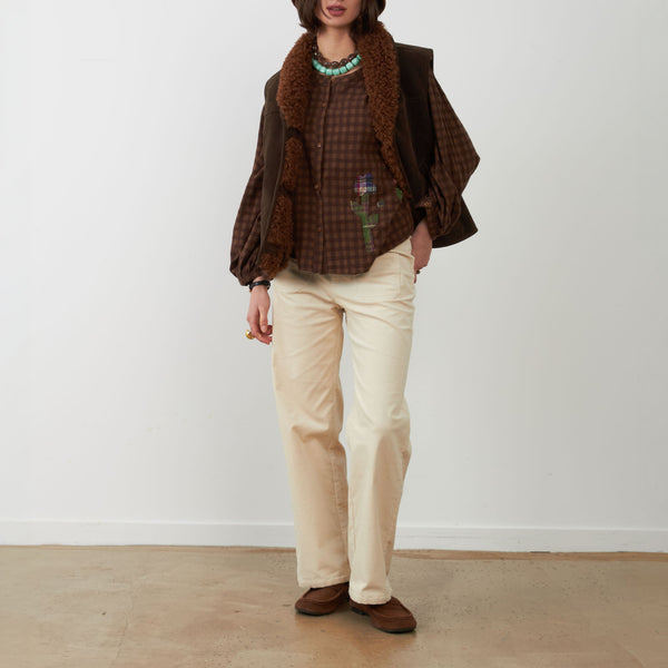 ORFEO Madeline Faux Suede Sheepskin Gilet in Chocolate