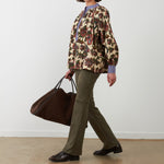 ORFEO Abby Floral Half Placket Blouse with Stripe Collar in Multi