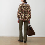 ORFEO Abby Floral Half Placket Blouse with Stripe Collar in Multi